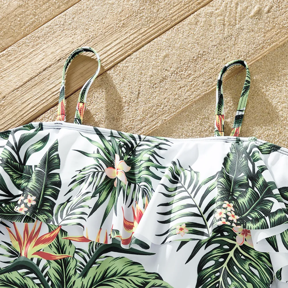 Family Matching Tropical Plant Floral Print One Piece Swimsuit or Swim Trunks Shorts big image 17