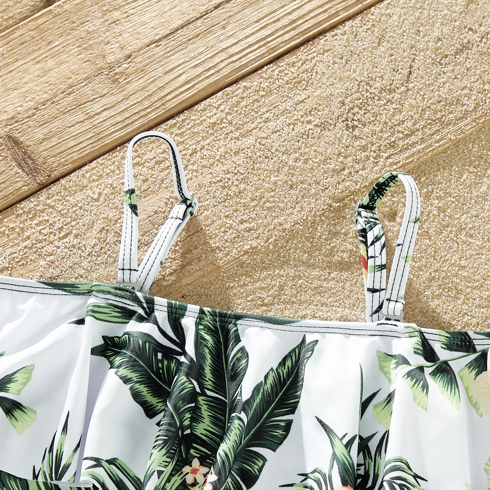 Family Matching Tropical Plant Floral Print One Piece Swimsuit or Swim Trunks Shorts big image 15