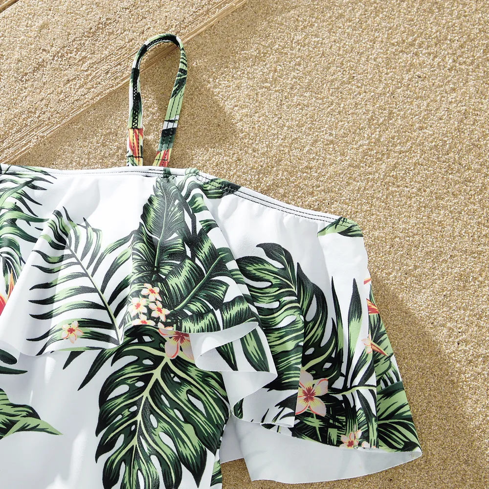 Family Matching Tropical Plant Floral Print One Piece Swimsuit or Swim Trunks Shorts big image 18