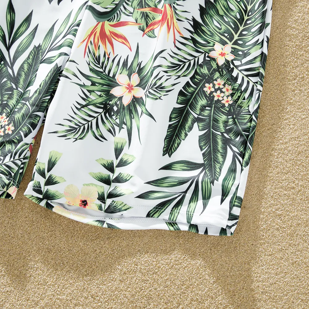 Family Matching Tropical Plant Floral Print One Piece Swimsuit or Swim Trunks Shorts big image 12