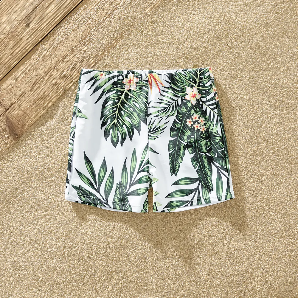 Family Matching Tropical Plant Floral Print One Piece Swimsuit or Swim Trunks Shorts big image 11