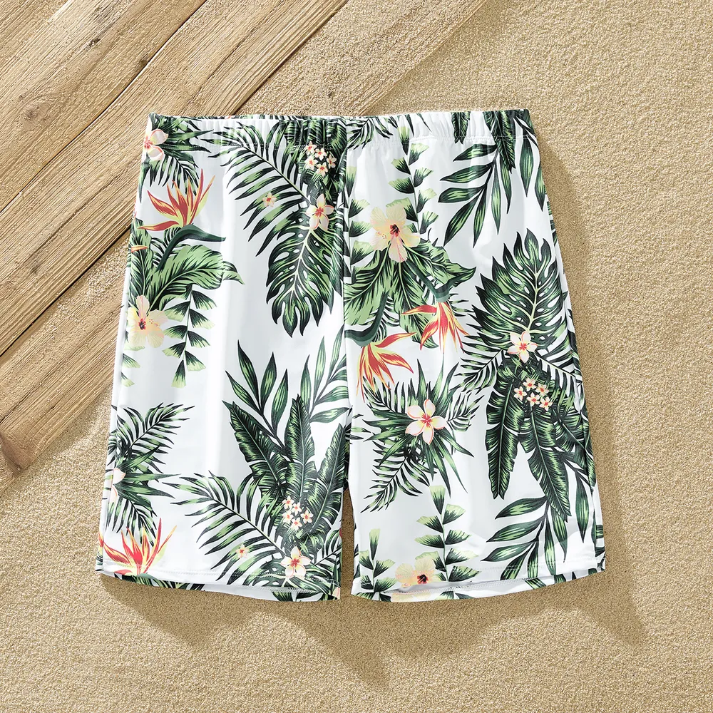 Family Matching Tropical Plant Floral Print One Piece Swimsuit or Swim Trunks Shorts  big image 9