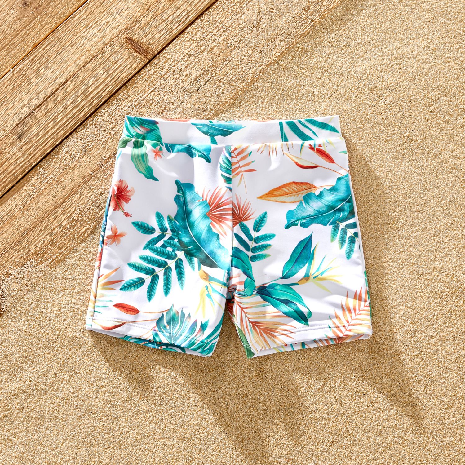 Family Matching Tropical Plant Print Ruffled Two-piece Swimsuit or Swim Trunks Shorts