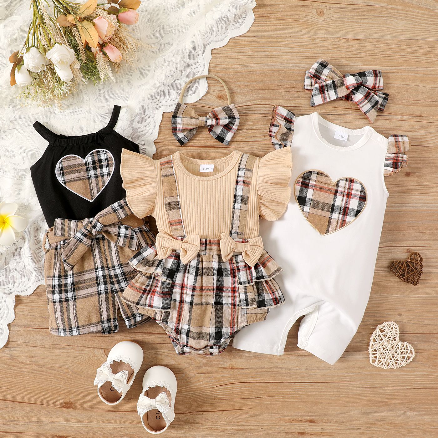 

2pcs Baby Girl Sleeveless Plaid Romper Sets