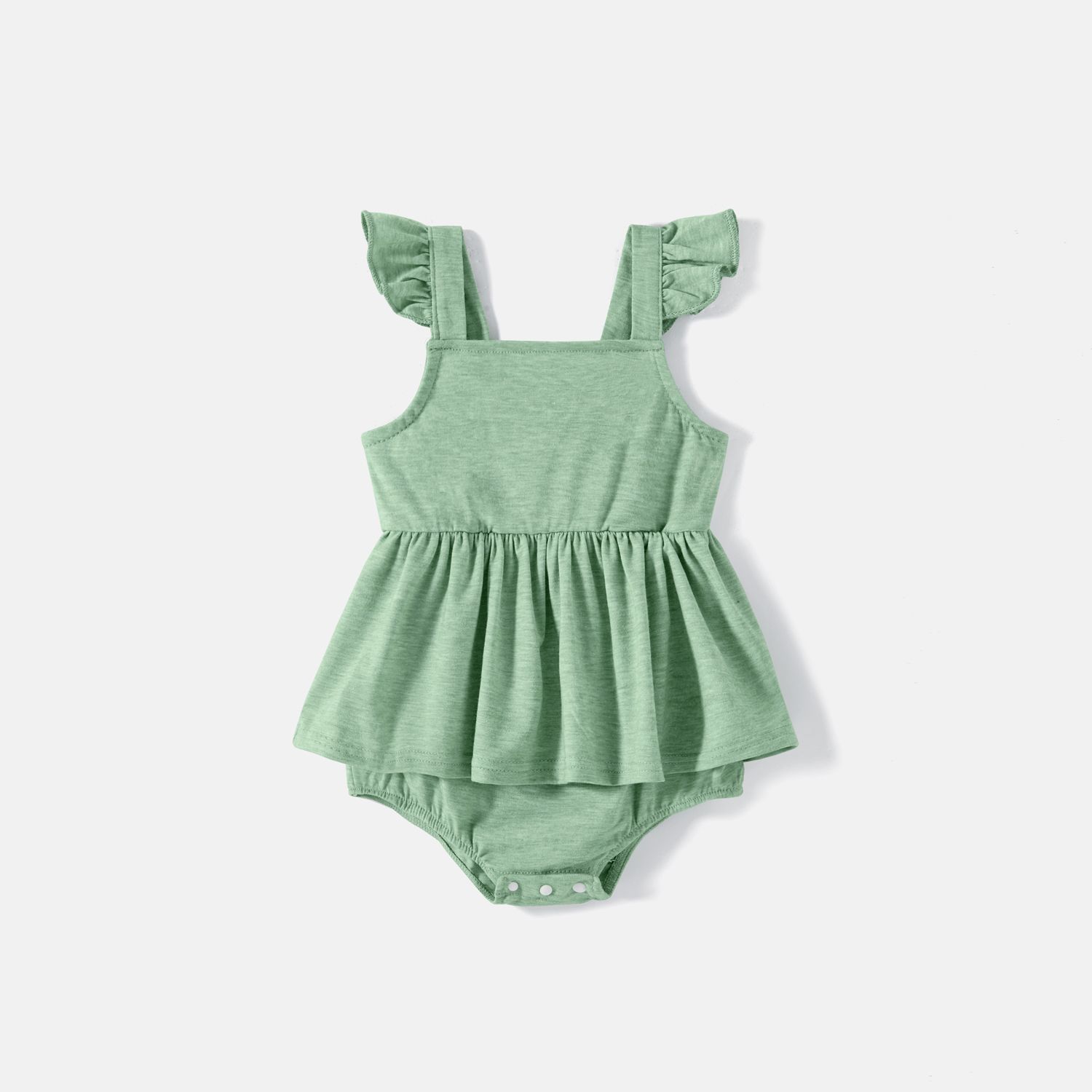 Family Matching Green Halter Neck Sleeveless Drawstring Dresses and Striped Splicing Short-sleeve T-