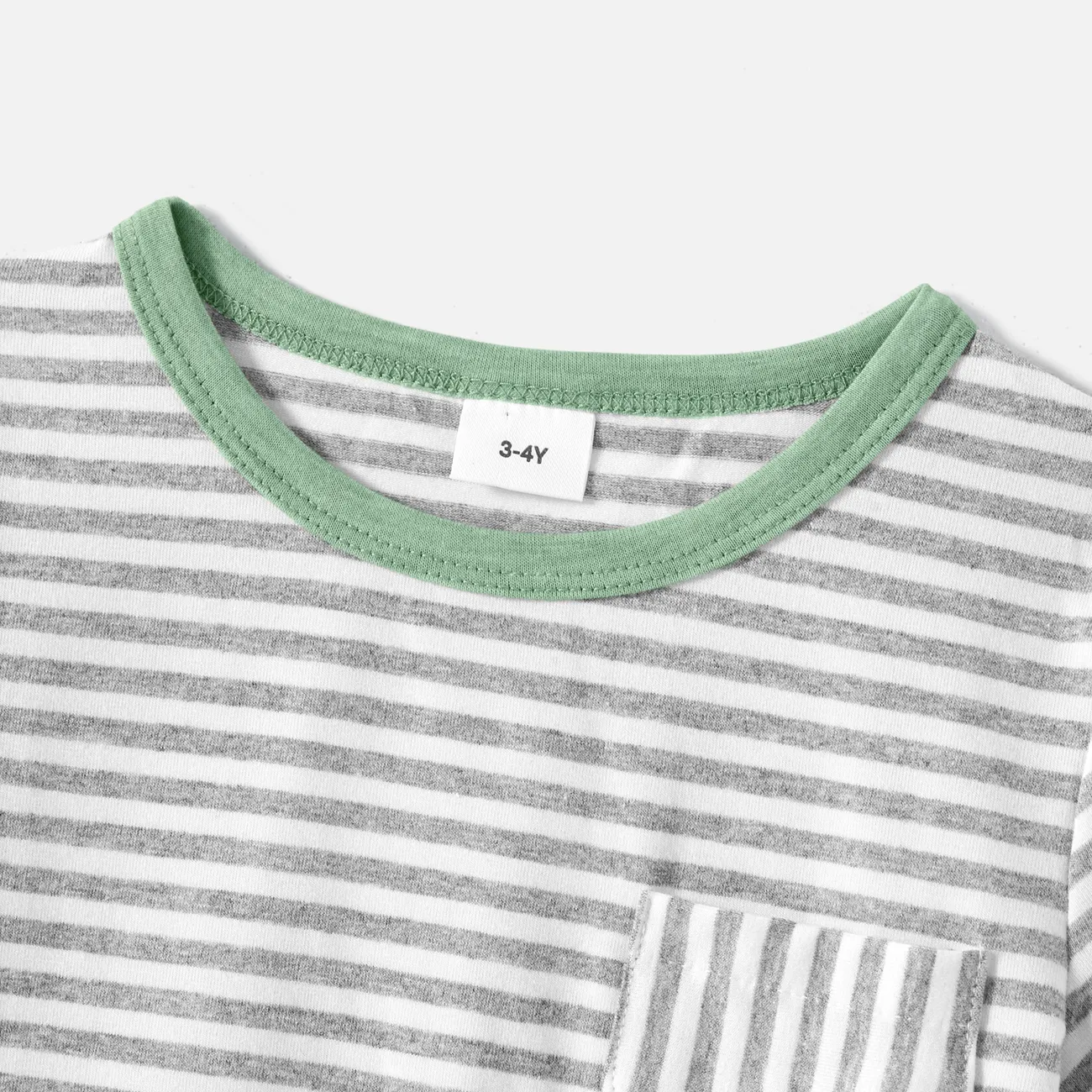 Family Matching Green Halter Neck Sleeveless Drawstring Dresses and Striped Splicing Short-sleeve T-shirts Sets Green big image 1
