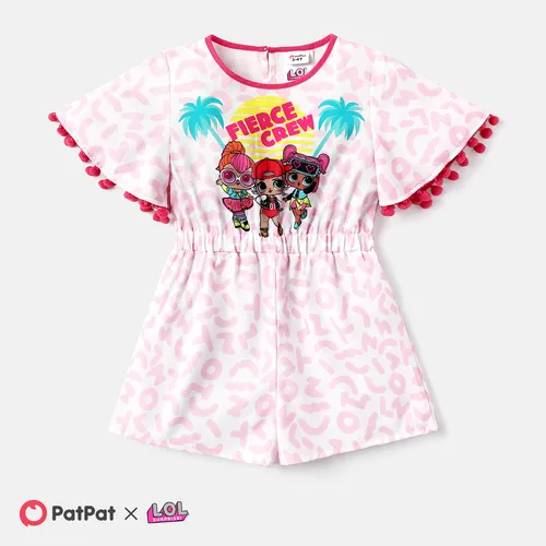 L.O.L. SURPRISE! Toddler/Kid Girl Character & Leopard Print Pom Pom Decor Puff Sleeve Romper