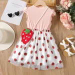 2pcs Kid Girl Pineapple/Strawberry Print Combo Mesh Fairy Dress with Sling Bag Pink