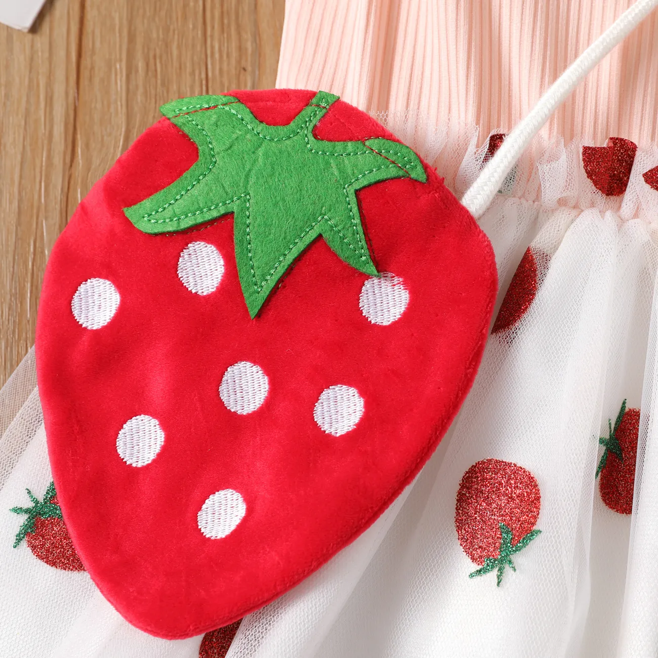 2pcs Kid Girl Pineapple/Strawberry Print Combo Mesh Fairy Dress with Sling Bag Pink big image 1