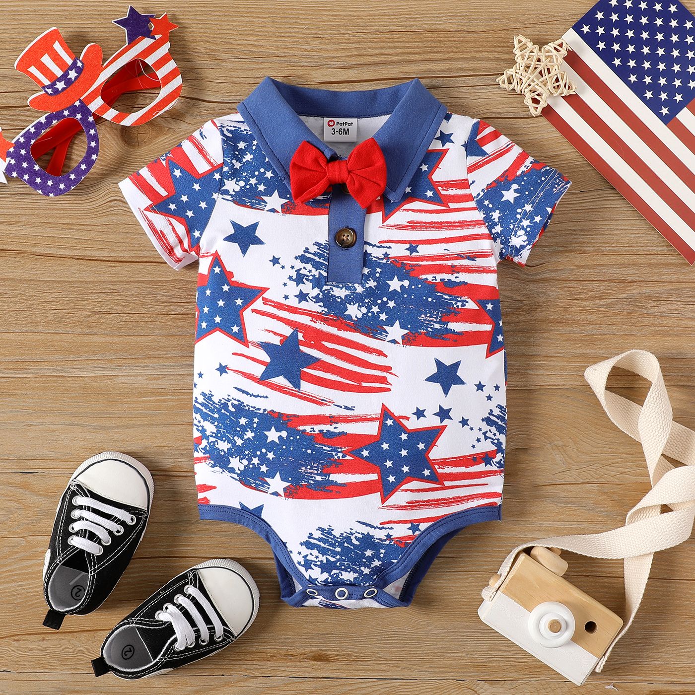 

Independence Day Baby Boy Bow Tie Romper