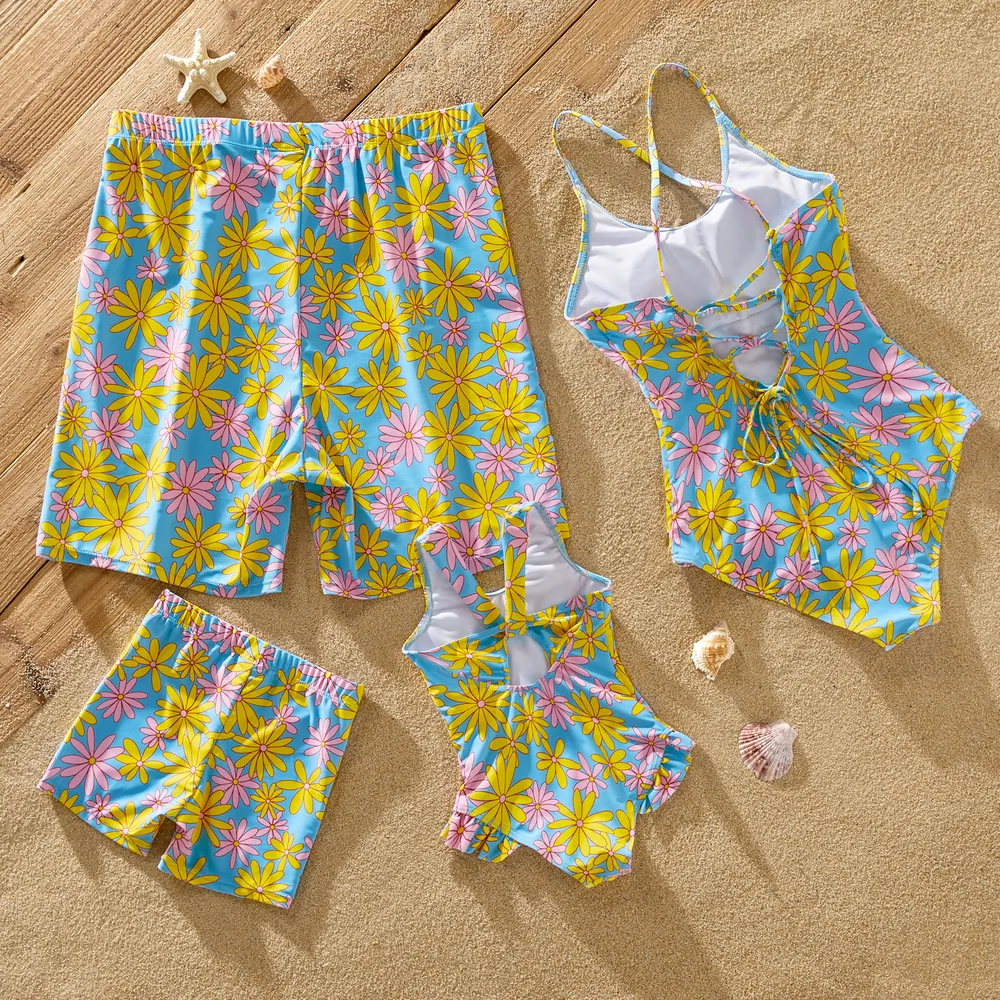 Family Matching Allover Daisy Floral Print One-piece Swimsuit or Swim Trunks Shorts big image 4