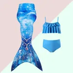 3pcs Kid Girl Mermaid Swimsuit Blue