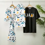 Family Matching Allover Dinosaur Print Belted Robe and Swaddle Blanket or Cotton Letter Graphic Short-sleeve Tee Sets  image 4