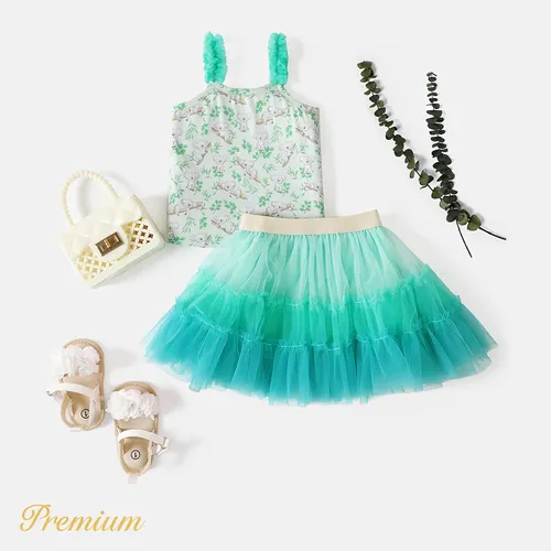 2pcs Baby Girl Naia™ Koala Print Ruched Cami Top and Mesh Tiered Fairy Dress Set