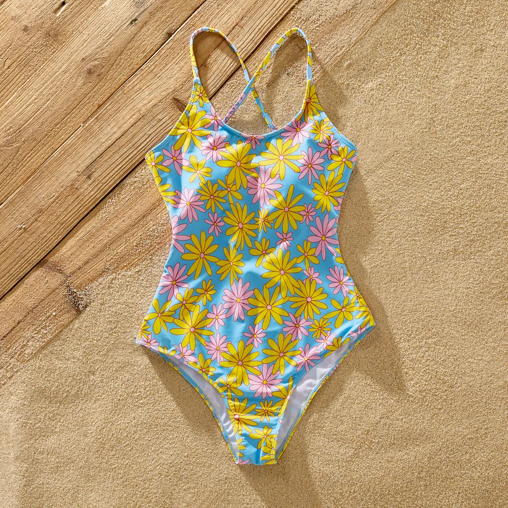 Family Matching Allover Daisy Floral Print One-piece Swimsuit or Swim Trunks Shorts  big image 9