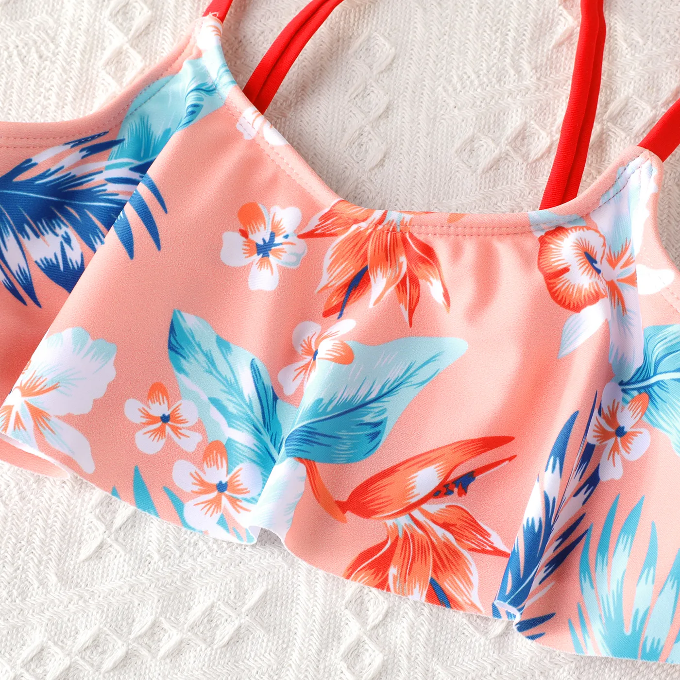 2pcs Kid Girl Floral Print Swimsuit ShallowOrange image 2