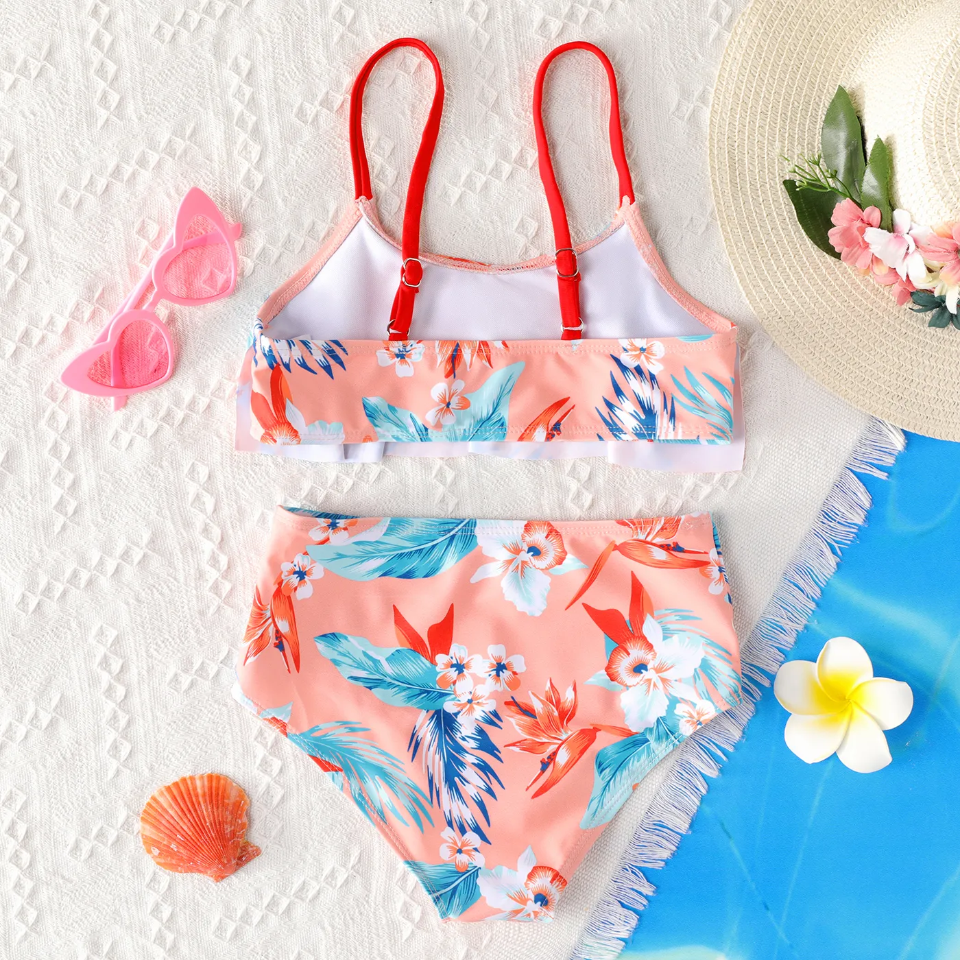 2pcs Kid Girl Floral Print Swimsuit ShallowOrange image 5