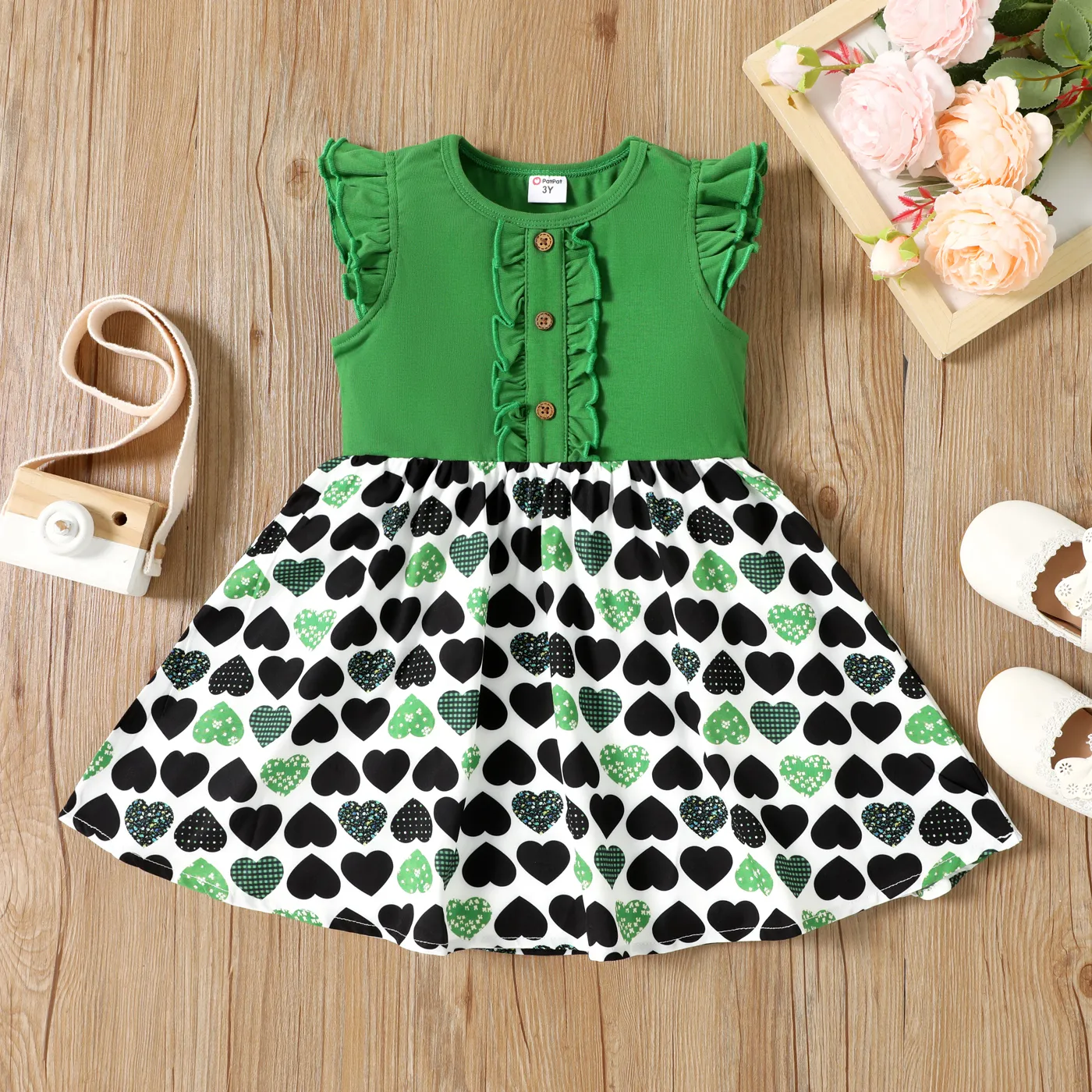 Toddler Girl Heart Allover Flutter-sleeve Dress