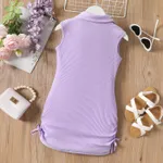 Kid Girl Butterfly Embroidered Drawstring Ruched Side Sleeveless Cotton Ribbed Shirt Dress  image 2