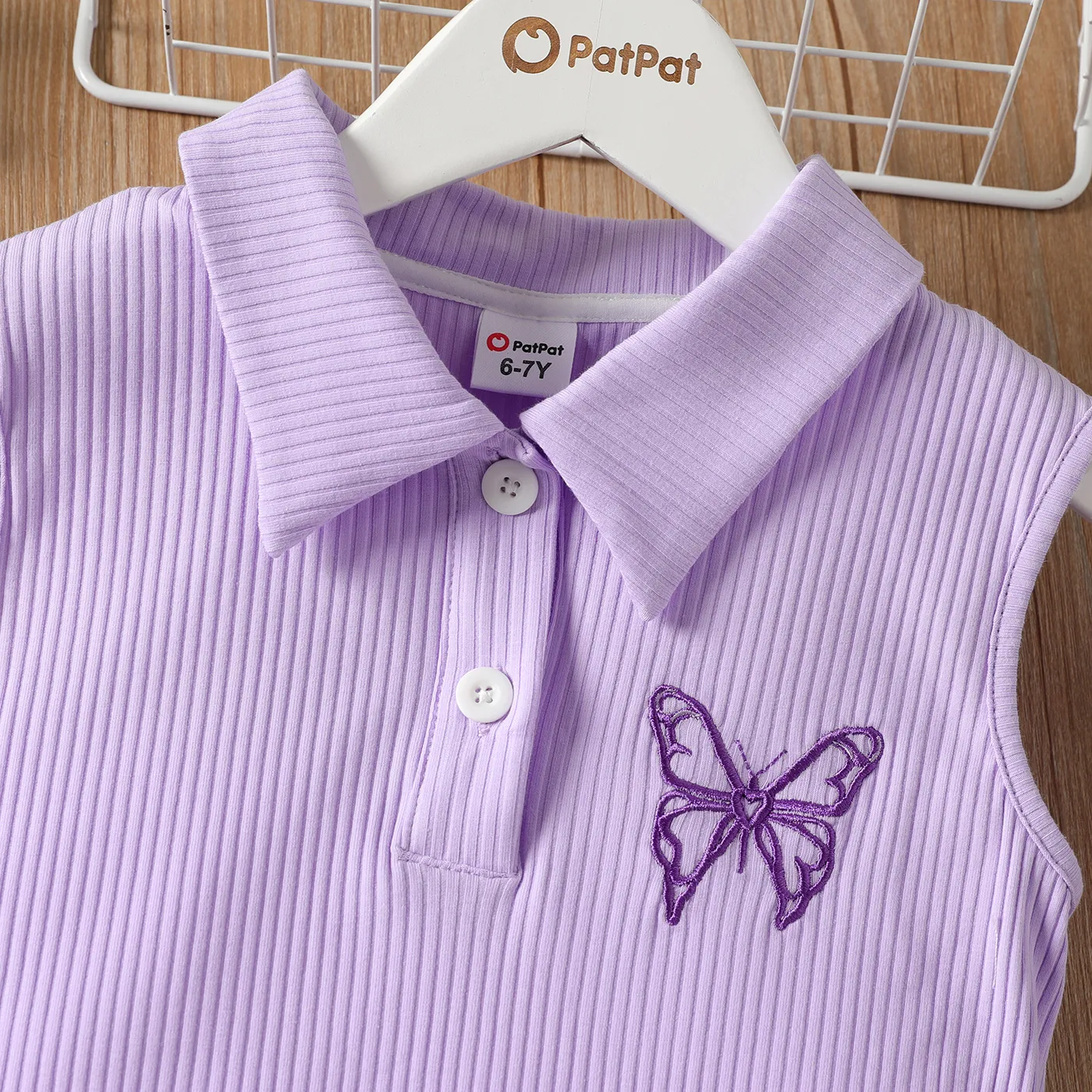 Kid Girl Butterfly Embroidered Drawstring Ruched Side Sleeveless Cotton Ribbed Shirt Dress  image 4