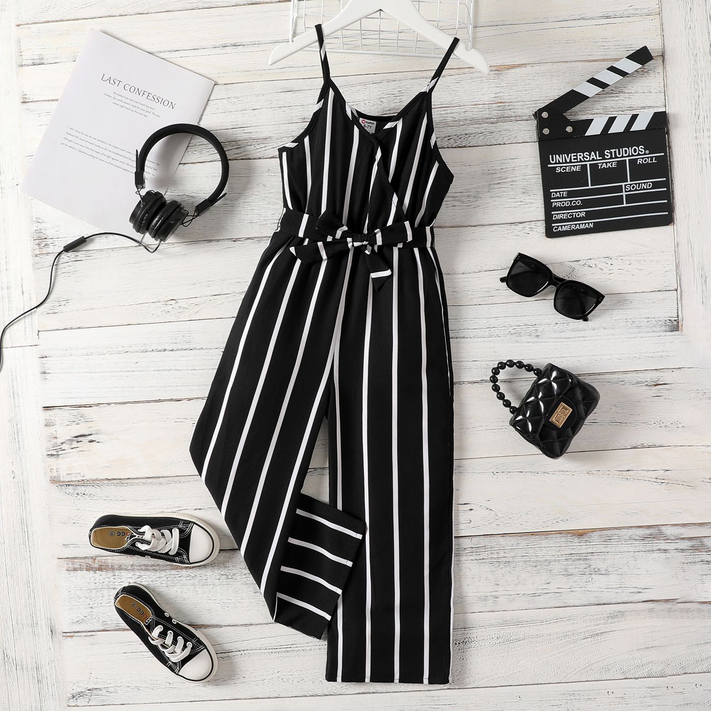 

Kid Girl Stripe Belted Slip Jumpsuit