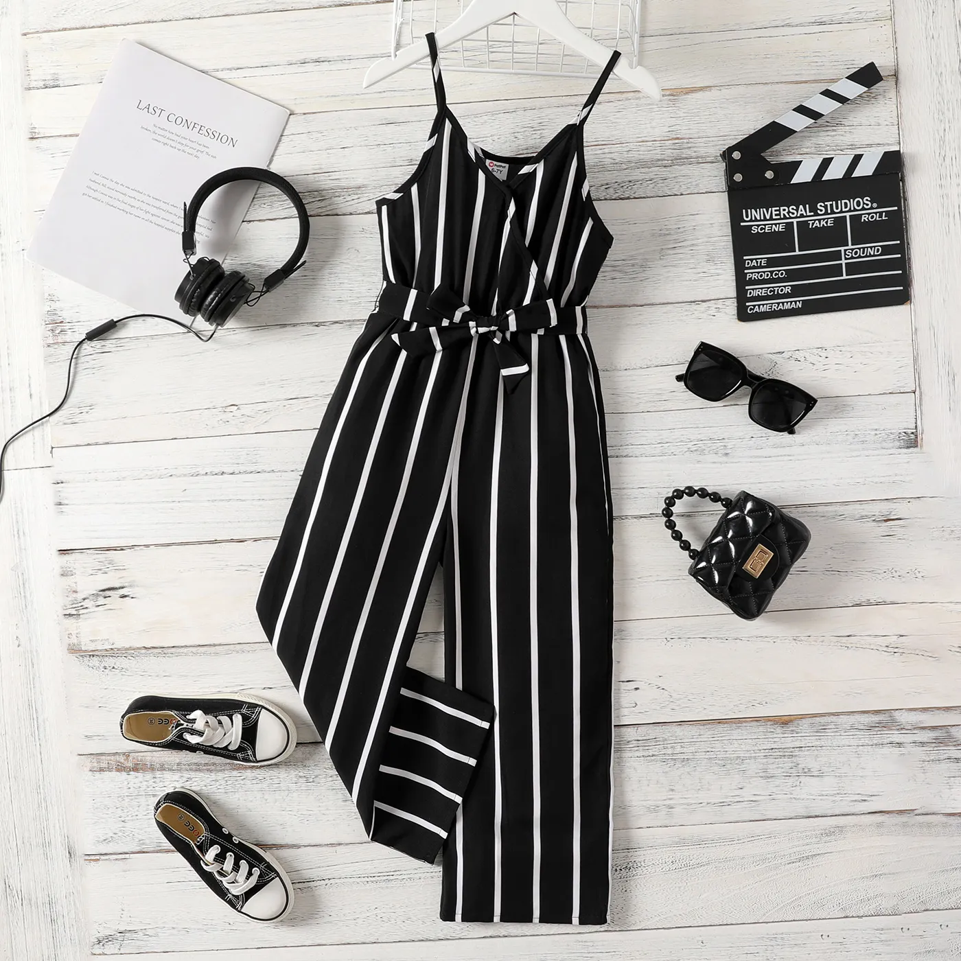 Kid Girl Stripe Belted Slip Jumpsuit  big image 1