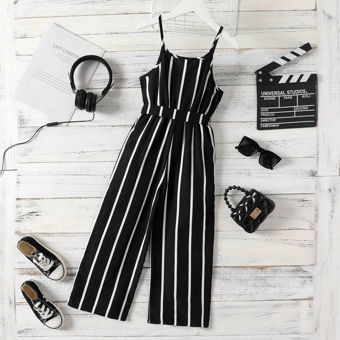 Kid Girl Stripe Belted Slip Jumpsuit  image 2
