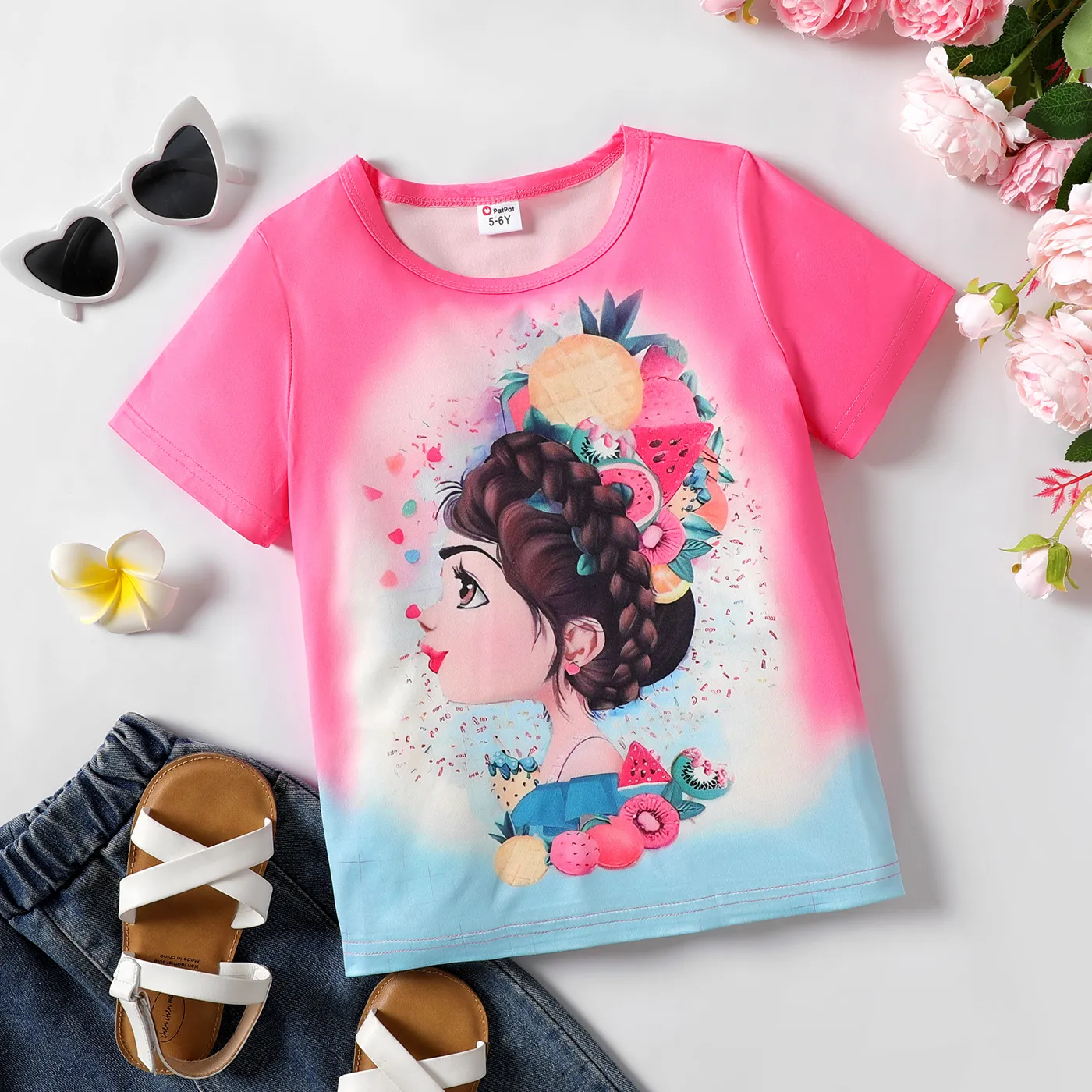 Kid Girl Figure Print Short-sleeve Tee Pink big image 1