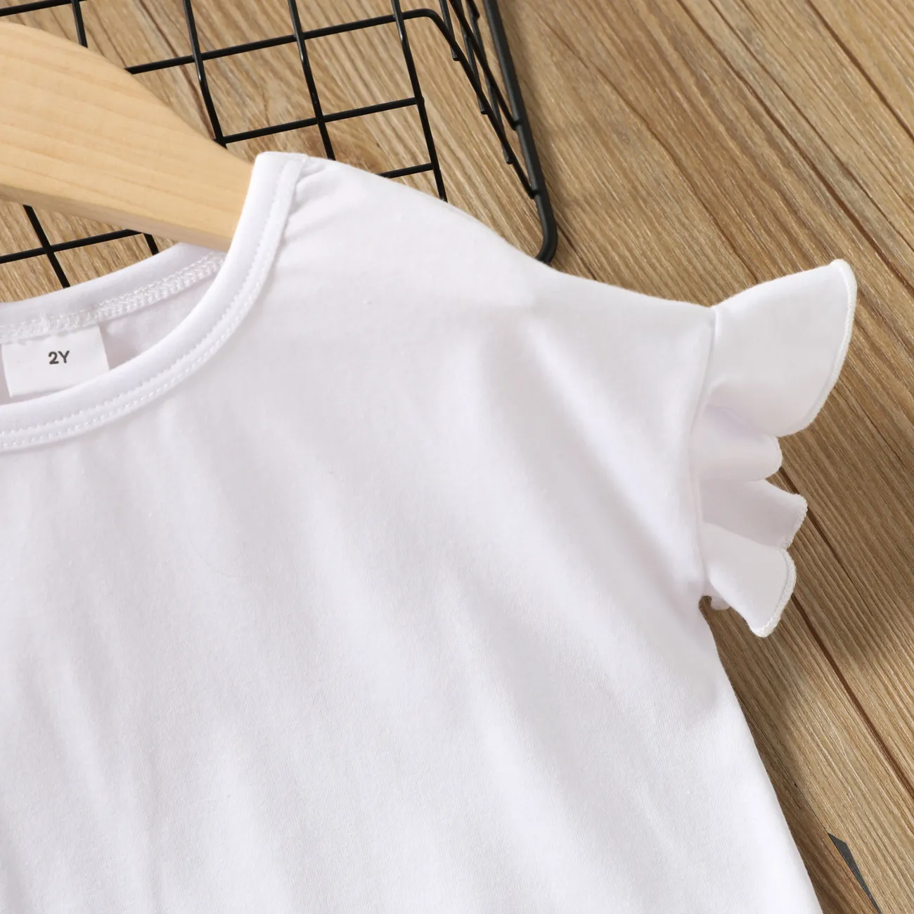 2 pièces Enfant en bas âge Fille Ourlet ondulé Basique ensembles de t-shirts Blanc big image 1