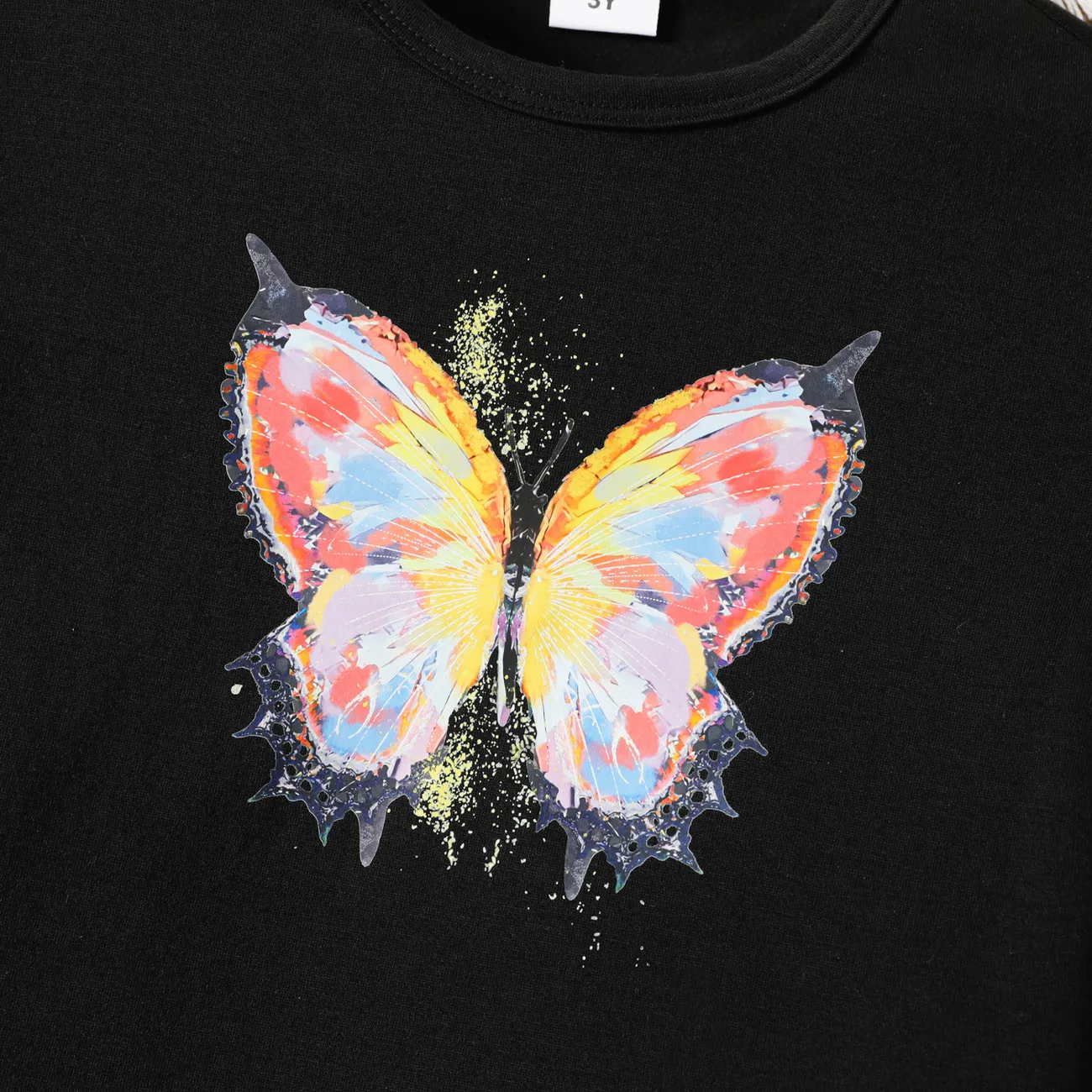 2 pièces Enfant en bas âge Fille Doux Papillon ensembles de t-shirts Noir big image 1