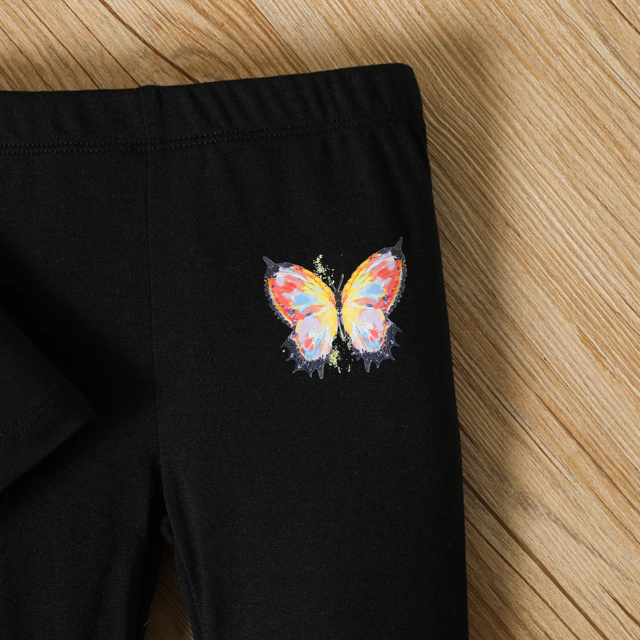 2pcs Toddler Girl Butterfly Print Short-sleeve Tee & Shorts Set Black big image 1