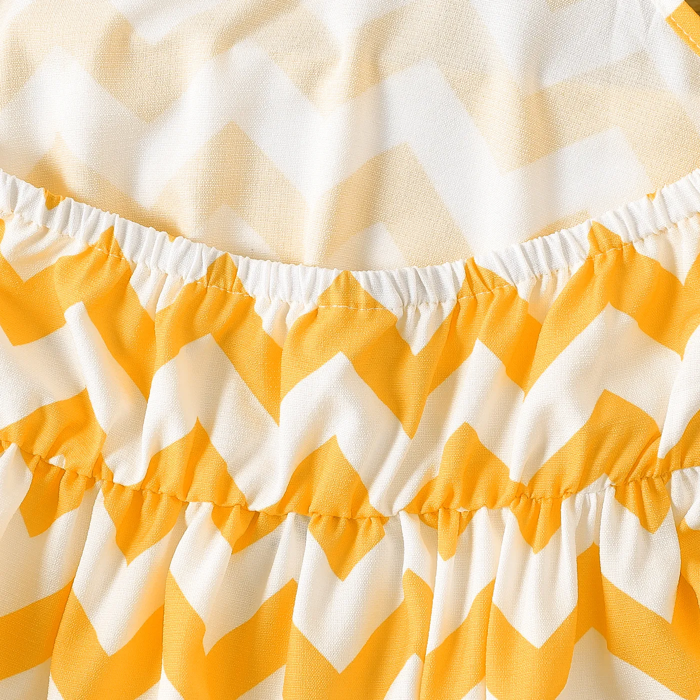 Toddler Girl Chevron Stripe Sleeveless Halter Dress Yellow image 4