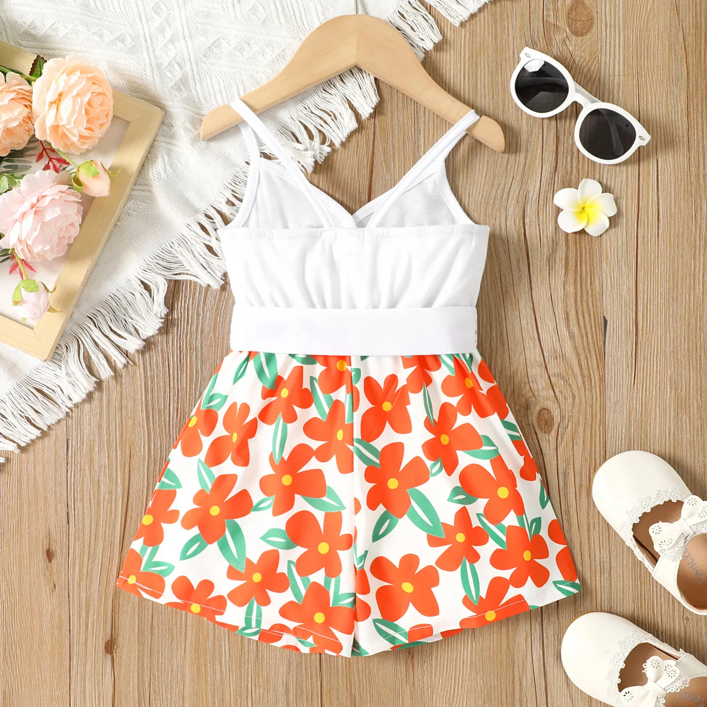 Toddler Girl Floral Print Belted Combo Cami Romper White image 2