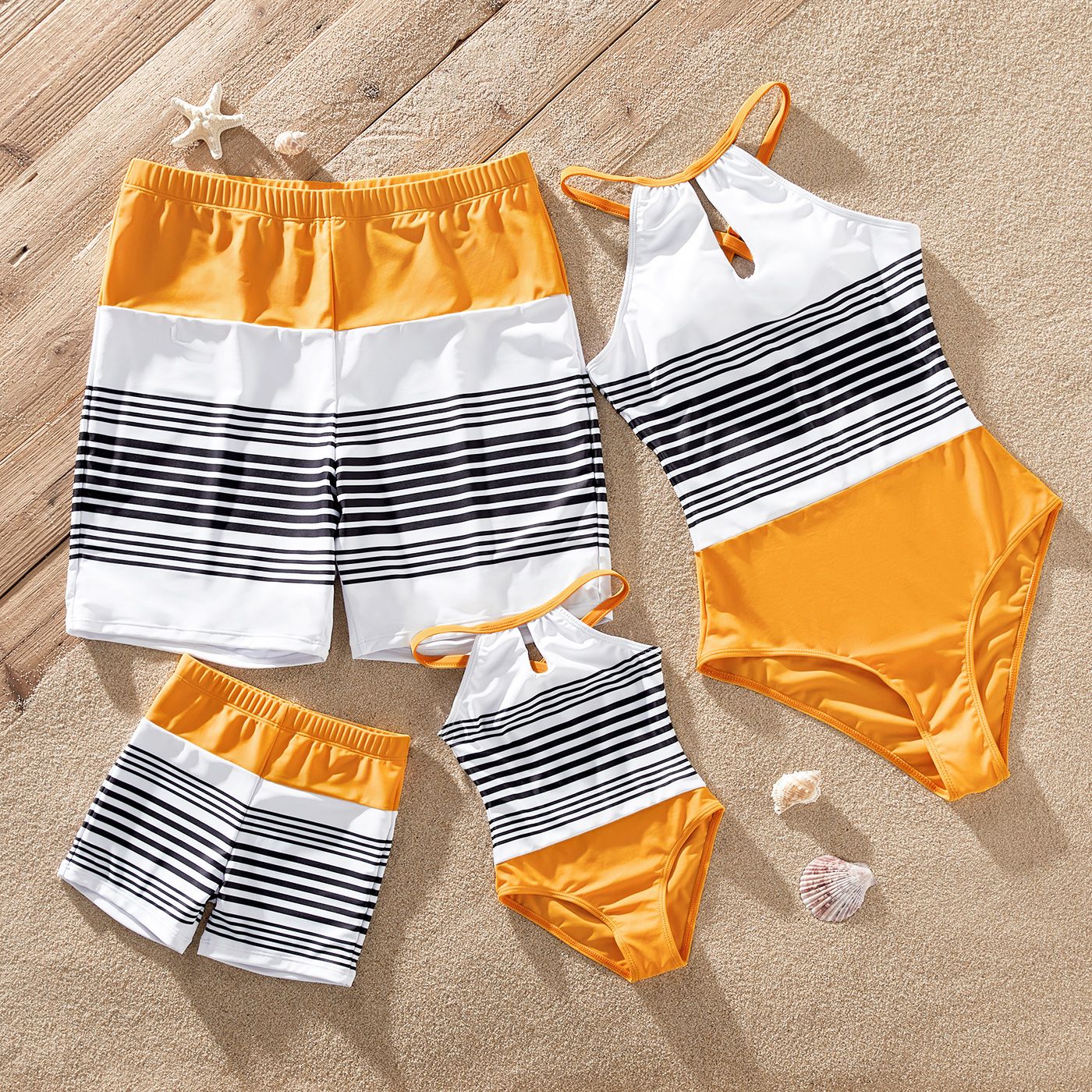 

Family Matching Striped Colorblock Halter Neck Cut Out One-piece Swimsuit or Swim Trunks Shorts