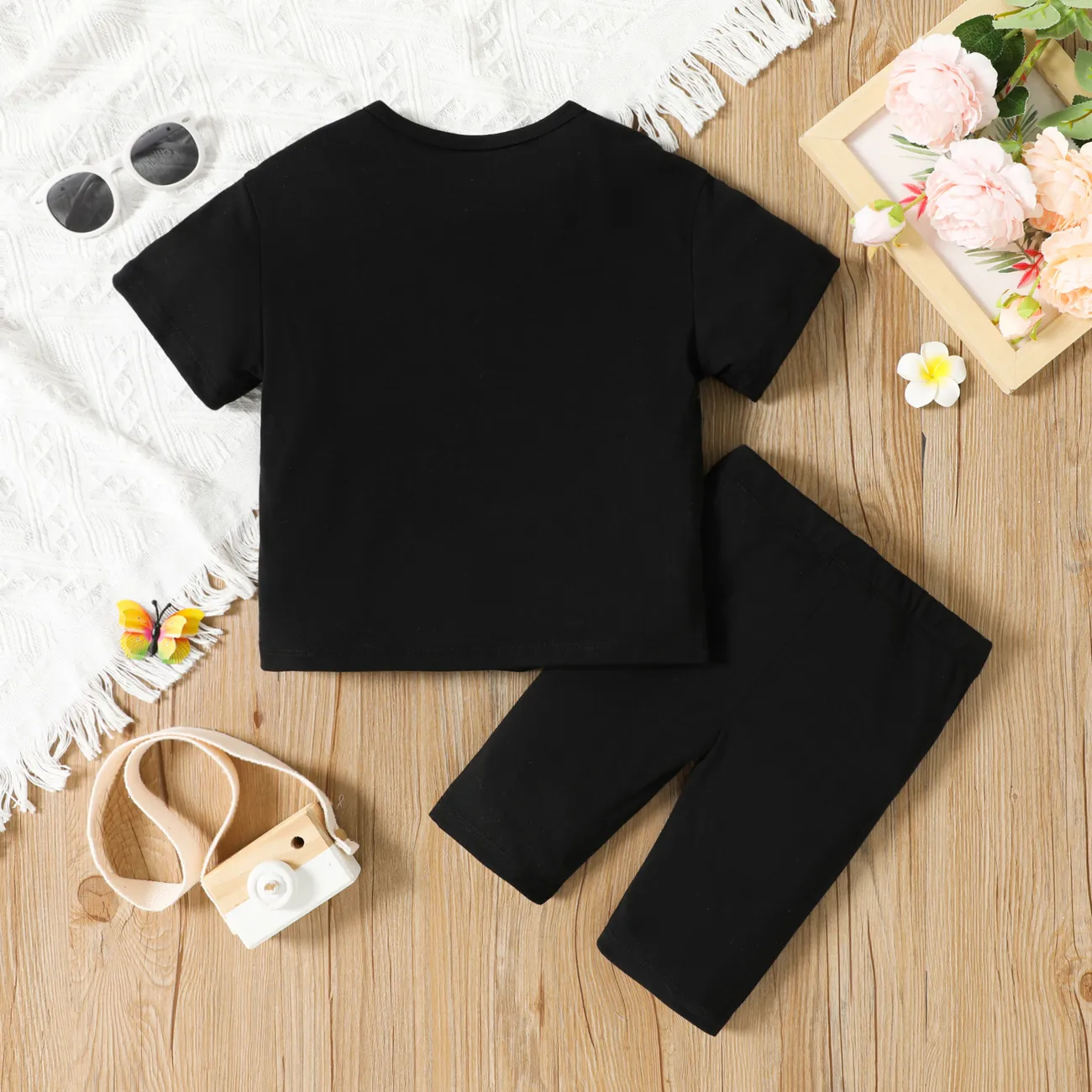 2 Stück Kleinkinder Mädchen Süß Schmetterling T-Shirt-Sets schwarz big image 1