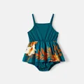 Family Matching Allover Floral Print Drawstring Ruched Bodycon Cami Dresses and Short-sleeve Spliced T-shirts Sets  image 1