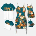 Family Matching Allover Floral Print Drawstring Ruched Bodycon Cami Dresses and Short-sleeve Spliced T-shirts Sets  image 2