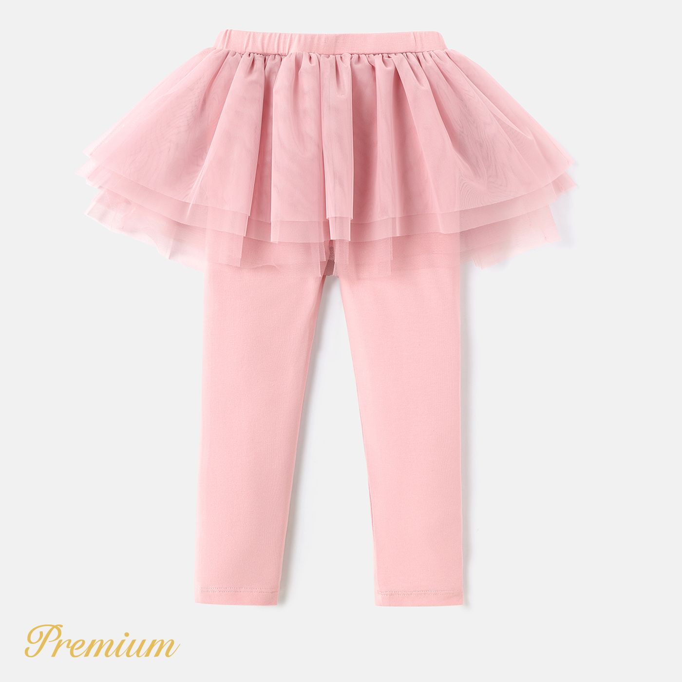 Toddler Girl Cotton Pink Layered Mesh Skirted Leggings Pants