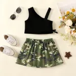 2pcs Baby Girl Cotton One Shoulder Crop Tank Top and Camouflage Skirt Set  image 2