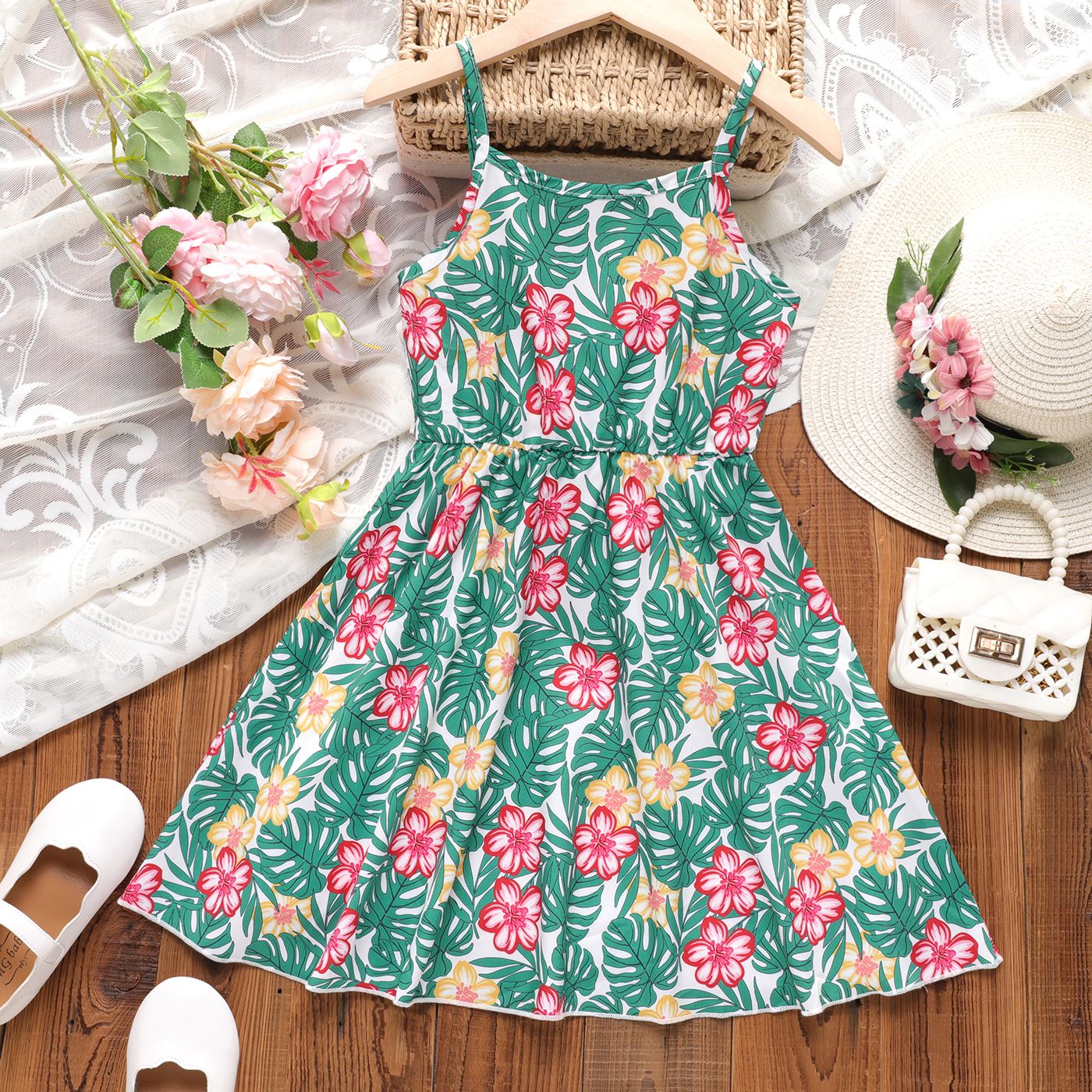 Kid Girl Boho Floral & Plant Print Slip Dress
