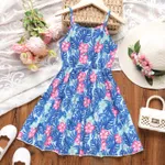 Kid Girl Boho Floral & Plant Print Slip Dress Blue