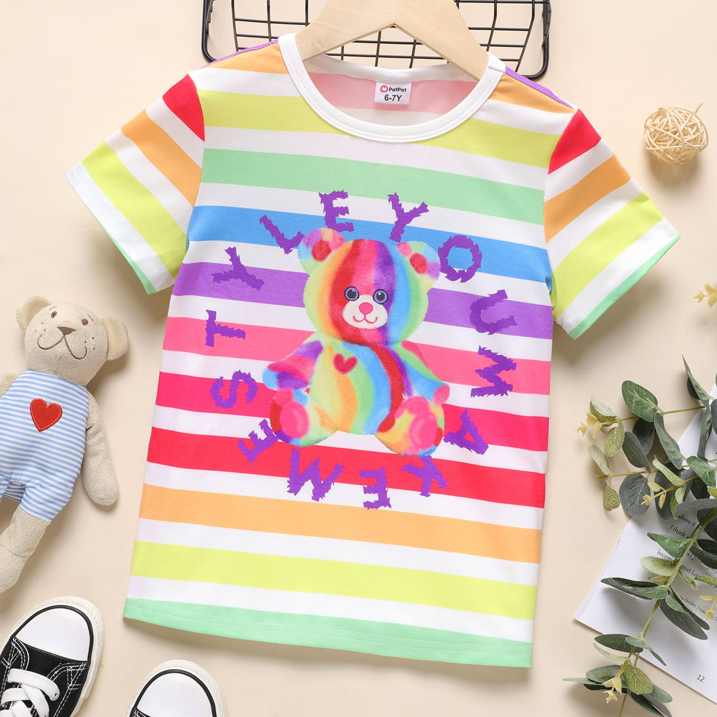 

Kid Girl/Boy Naia Bear Print Stripe Short-sleeve Tee