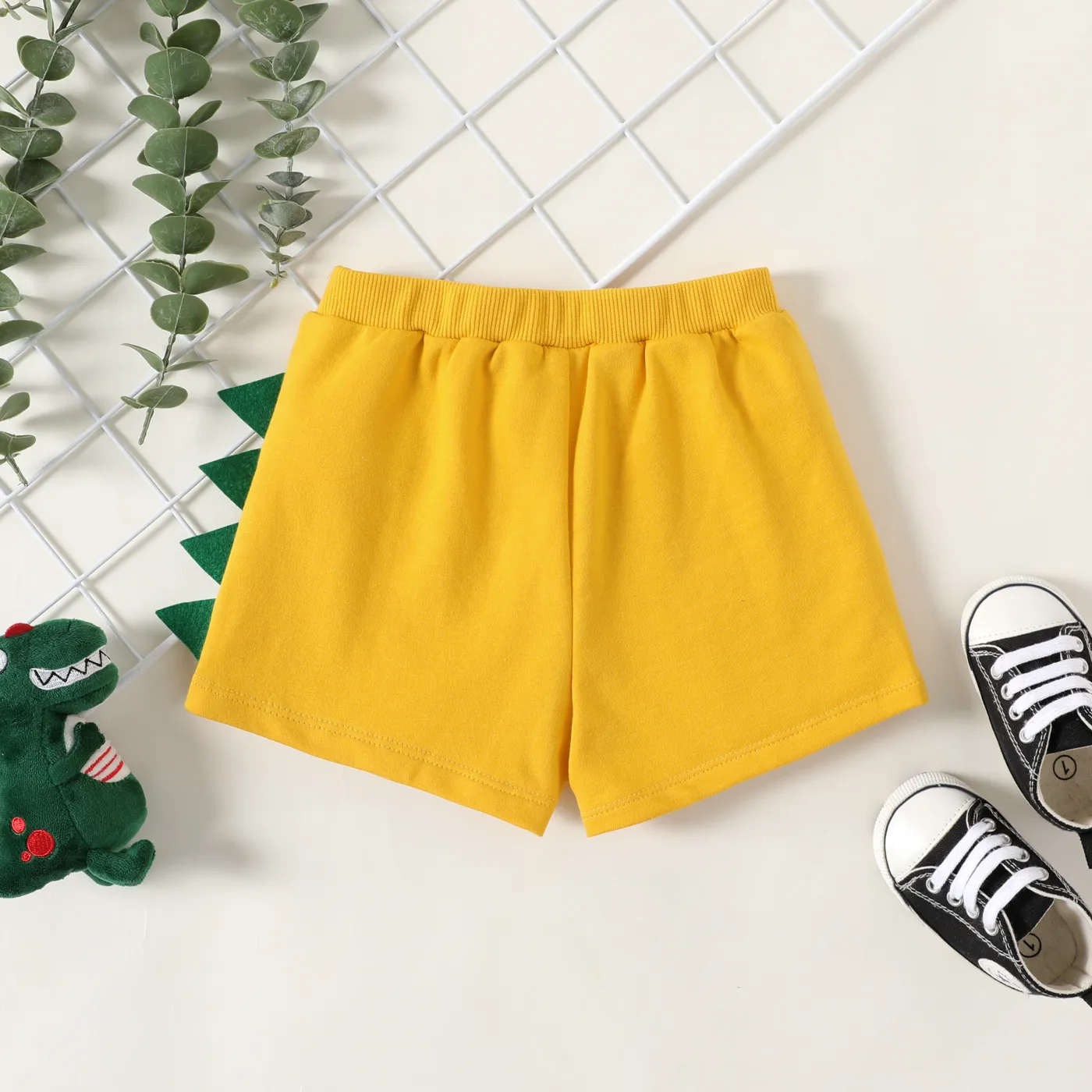 Baby Boy Letter and Cute Graphic Print Yellow Shorts Yellow image 2