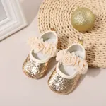 Baby Floral Pattern Glitter Prewalker Shoes Gold