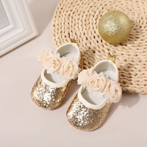 Baby Floral Pattern Glitter Prewalker Shoes
