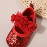 Baby Floral Pattern Glitter Prewalker Shoes Red image 4