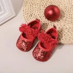 Baby Floral Pattern Glitter Prewalker Shoes Red