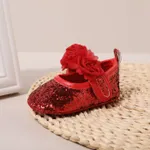 Baby Floral Pattern Glitter Prewalker Shoes Red image 6