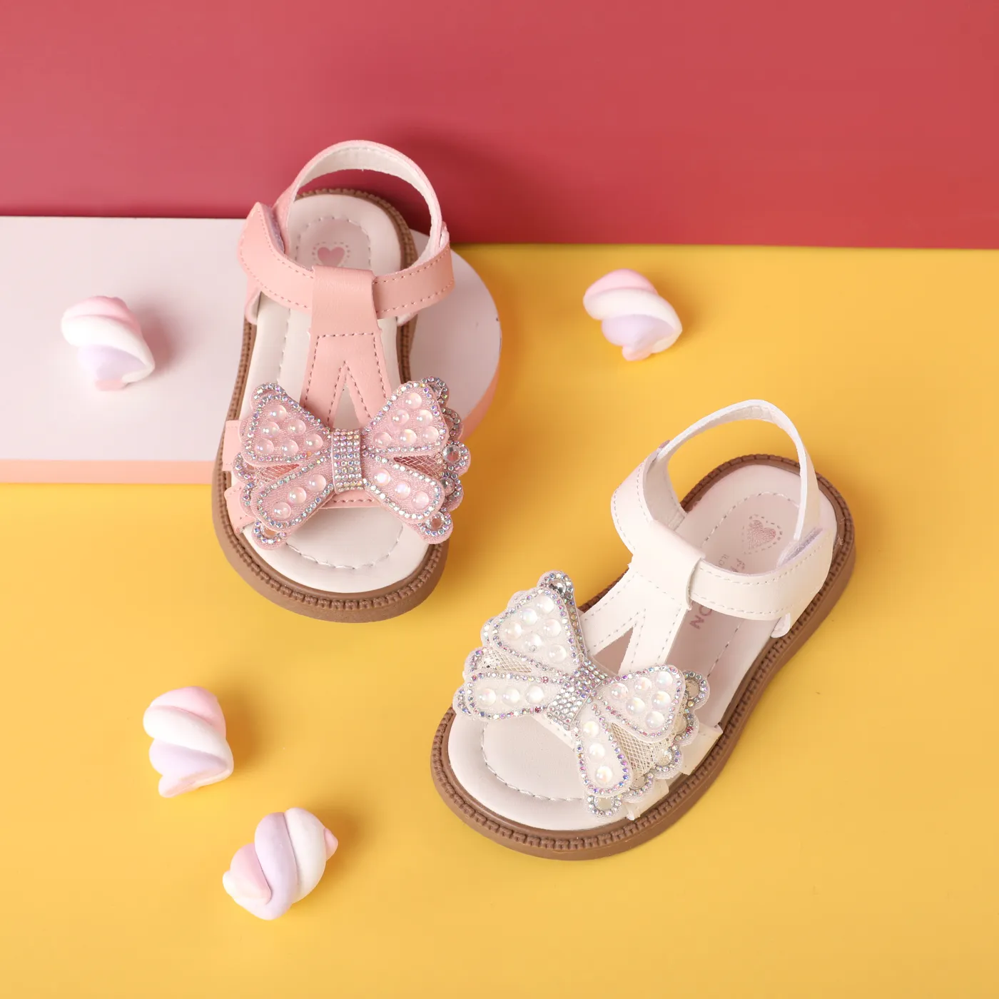 Toddler/Kid Bow Decor Rhinestones Sandals Beige image 3