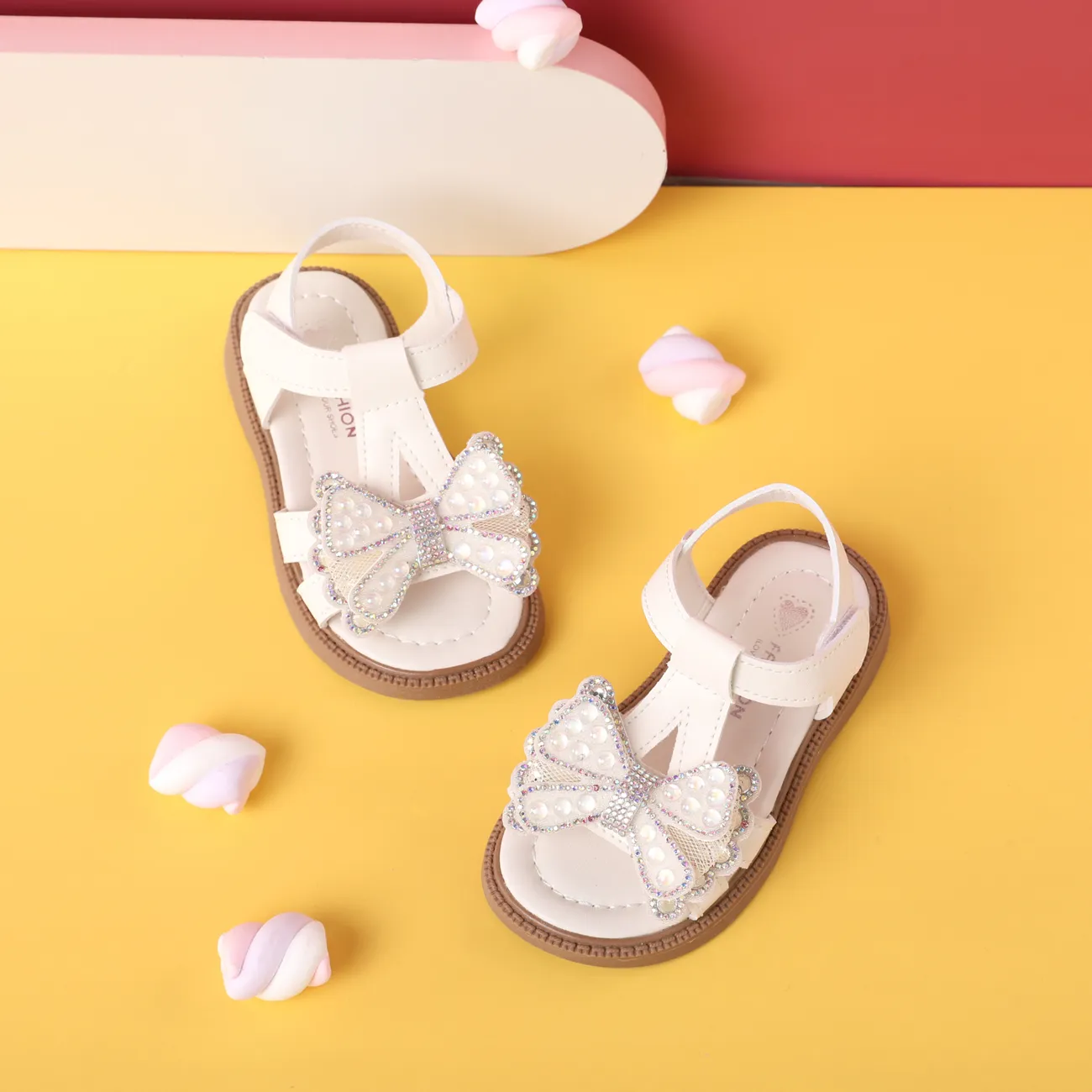Toddler/Kid Bow Decor Rhinestones Sandals Beige big image 1